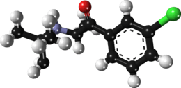 Ball-and-stick model of the (S) isomer of the bupropion molecule