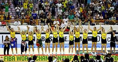 A photograph of the Australian National women's basketball team which won the 2006 FIBA World Championship for Women in basketball