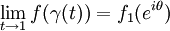 \lim_{t\rightarrow1}f(\gamma(t))=f_{1}(e^{i\theta})