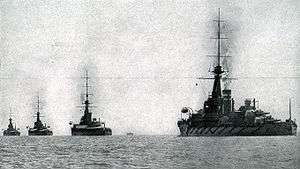 Four battleships at sea