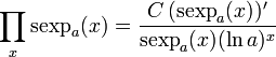 \prod _x \operatorname{sexp}_a(x) =  \frac{C\, (\operatorname{sexp}_a (x))'}{\operatorname{sexp}_a (x)(\ln a)^x} \,