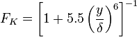 
F_K = \left[1 + 5.5 \left( \frac{y}{\delta} \right)^6
  \right]^{-1}
