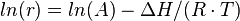 ln(r) = ln(A) - \Delta H/(R \cdot T)