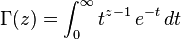 \Gamma(z) = \int_0^\infty  t^{z-1}\,e^{-t}\,dt