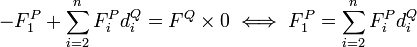 
-F^P_1 + \sum^n_{i=2}F^P_id^Q_i = F^Q\times 0 \iff F^P_1 = \sum^n_{i=2}F^P_id^Q_i
