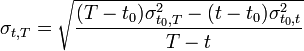 \sigma_{t,T}=\sqrt{\frac{(T-t_0)\sigma_{t_0,T}^2-(t-t_0)\sigma_{t_0,t}^2}{T-t}}