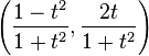  \left(\frac{1-t^2}{1+t^2}, \frac{2t}{1+t^2}\right) 