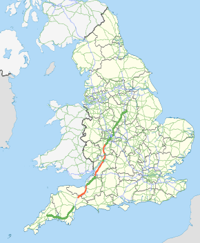 Route map of the A38