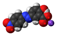 Space-filling model of Alizarine Yellow R as a sodium salt