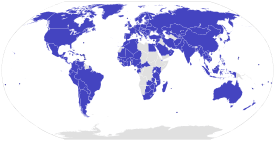 Parties to the convention include almost the full Americas, Europe, large parts of Asia, Oceania, and about 50% of Africa