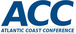 The official wordmark logo of the Atlantic Coast Conference: The letters ACC appear over the words Atlantic Coast Conference. The logo is royal blue.