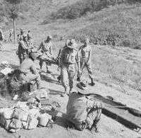 Soldiers carrying a man on a stretcher.