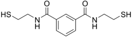 Central benzene ring, with two identical strings of CNCCCS attached to non-adjacent carbon atoms in the ring: the first "C" in each string is double-bonded to an O.