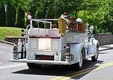 Rear view of a white 1940 fire truck