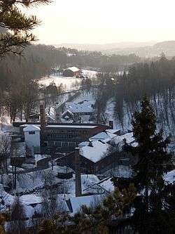 The old factory buildings of Bærums Verk in winter, from the north