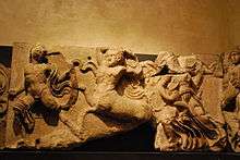 One of the stones of the Bassae Frieze showing the battles with centaurs