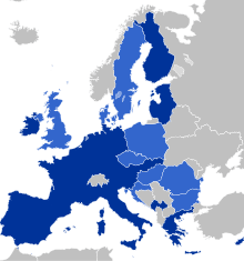 European map of Eurozone monetary union