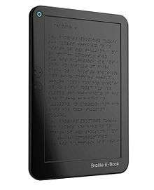 Photo of Braille e-book the size and shape of a computer tablet