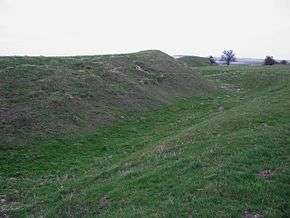 Earthworks at Bratton Castle