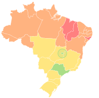 Map of Brazil displaying its first-level administrative divisions (Federative units) according to the category of their Human Development Index.