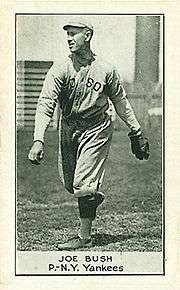 A Bullet Joe Bush baseball card.