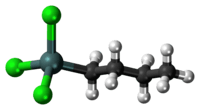 Ball-and-stick model of the butyltin trichloride molecule