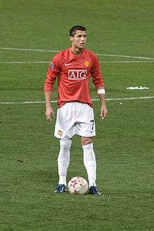 A footballer playing for Manchester United who is preparing to take a free kick