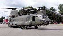 Two large military helicopters on a runway.