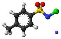 Ball-and-stick model of the component ions of chloramine-T