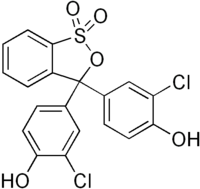 Skeletal formula of chlorophenol red in cyclic form