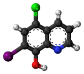 Ball-and-stick model of the clioquinol molecule