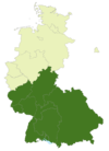 A map of Germany with the location of the 2. Bundesliga Süd highlighted