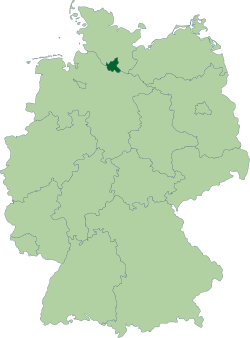 Map of Germany with the location of Hamburg highlighted