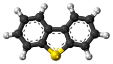 Ball-and-stick model of the dibenzothiophene molecule