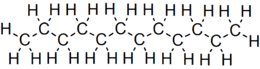 Skeletal formula of dodecane with all implicit carbons shown, and all explicit hydrogens added