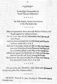 A document with the title "A Letter to the Right Honourable the Lord Viscount Molesworth" and containing several Biblical excerpts. It has the same signature and printer as before.