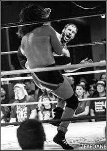 Drew Gulak wrestling Dave Cole in an August 2016 Beyond Wrestling show in Providence R