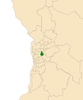 Map of Adelaide, South Australia with electoral district of Dunstan highlighted