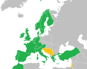 A coloured map of the countries of Europe