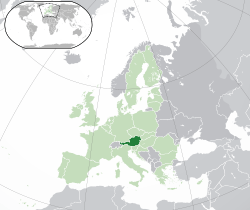 Map showing Austria in Europe