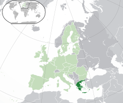 Location of  Greece  (dark green)– in Europe  (green & dark grey)– in the European Union  (green)  –  [Legend]