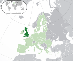 Map showing the UK in Europe