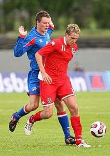 Jónsson playing football in blue kit