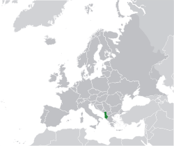 Location of  Albania  (green)in Europe  (dark grey)  –  [Legend]