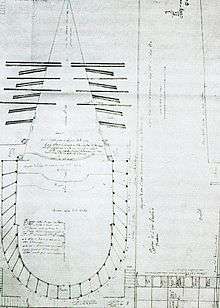  Outline of a theatre auditorium, with a horseshoe-shaped arrangement of boxes and a set of tiers surmounting a central stage area.