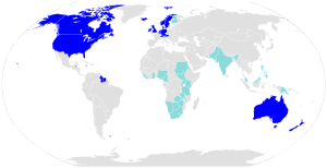 world map showing countries where a Germanic language is the primary or official language