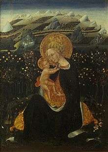 Madonna of Humility by Giovanni di Paolo is an example of the checkerboard landscape effect used by many Trencento artists.