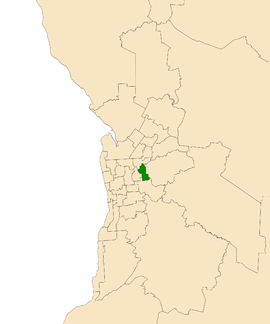 Map of Adelaide, South Australia with electoral district of Hartley highlighted