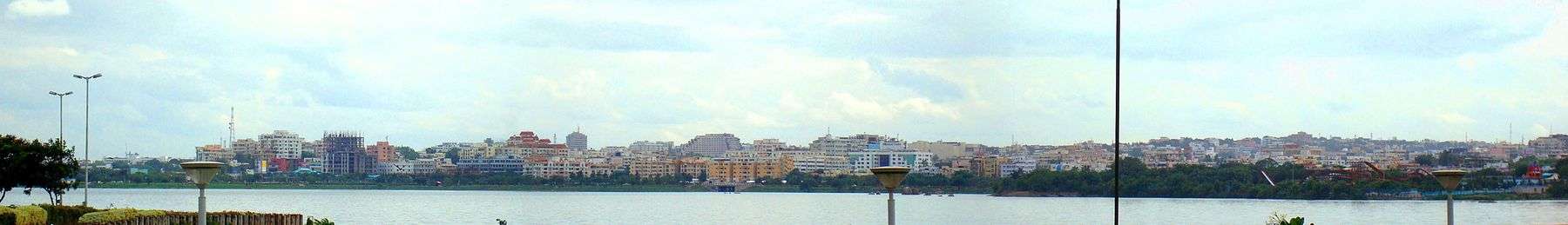 Buildings along the lake shoreline