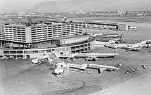 An overhead monochrome picture of an airport